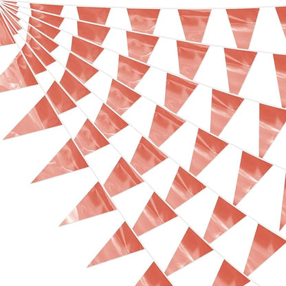 130FT Rose Gold Glitter Triangle Pennant Banner Flag Metallic Bunting Fabric Garland for Christmas Wedding Birthday Anniversary Bridal Shower Engagement Graduation Party Decorations Decor