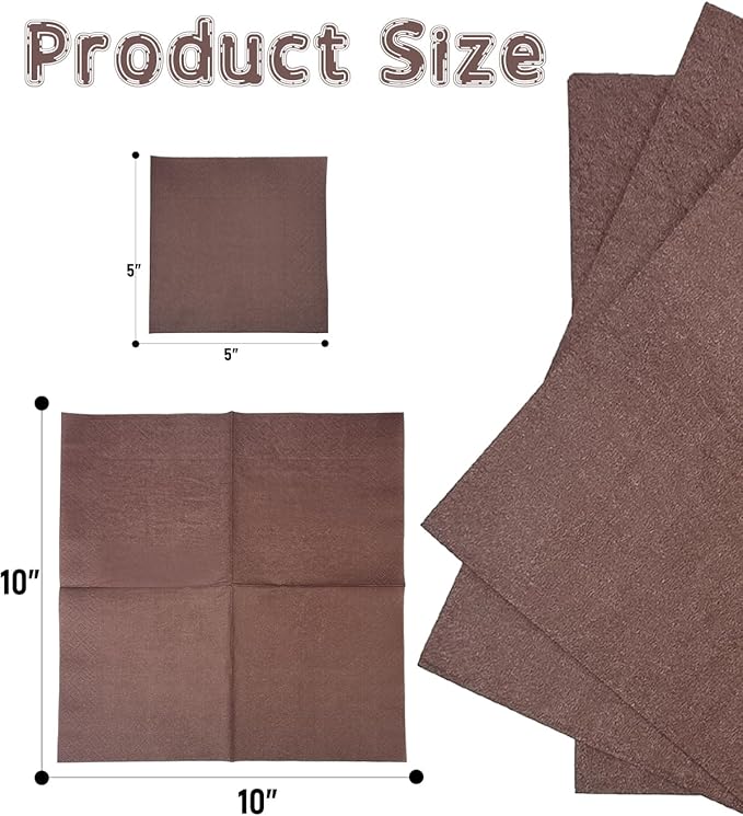 VanDyke Brown Cocktail Napkins 5 * 5inch disposable Beverage Napkin paper for Cocktail, Wedding, Dinner，Birthday Party Dessert Wine Paper Napkins（ 120 Count）