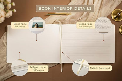 Floral Embossed Wedding Guest Book Set - 9 x 7.5 Hardcover Guestbook for Wedding Reception Sign in, Messages, Bridal Shower Engagement Party (White Cream)