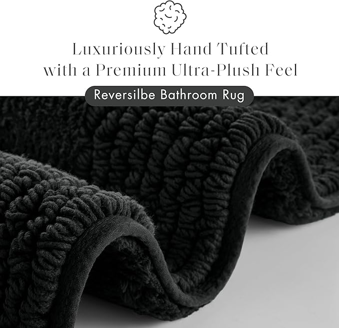 Madison Park Splendor Reversible 100% Cotton Tufted Bathroom Rug-3000 GSM Hotel Quality Luxurious Plush Medium Pile Bath Mat Absorbent, Quick Dry, Shower Room Décor, 20x30 Black