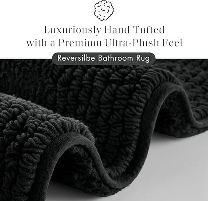 Madison Park Splendor Reversible 100% Cotton Tufted Bathroom Rug-3000 GSM Hotel Quality Luxurious Plush Medium Pile Bath Mat Absorbent, Quick Dry, Shower Room Décor, 24x44 Black