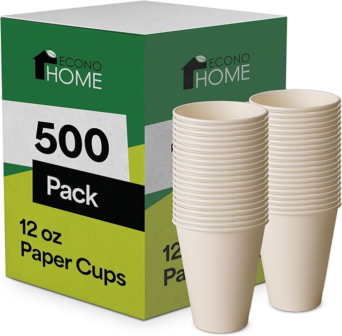 EconoHome 12 oz 500 Pack Disposable Coffee Paper Cups - Paper Cups for Hot and Cold Drinks, Tea, Water, and Juice