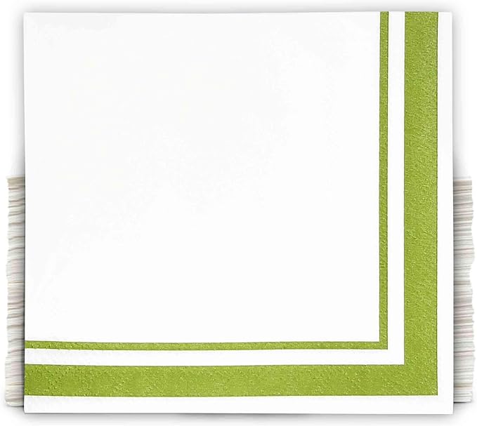 Gift Boutique Light Green and White Cocktail Napkins – 120 Pack 5 x 5 Inch 3-Ply Disposable Lined Beverage Napkins for Parties, Weddings, Events, and Everyday Use