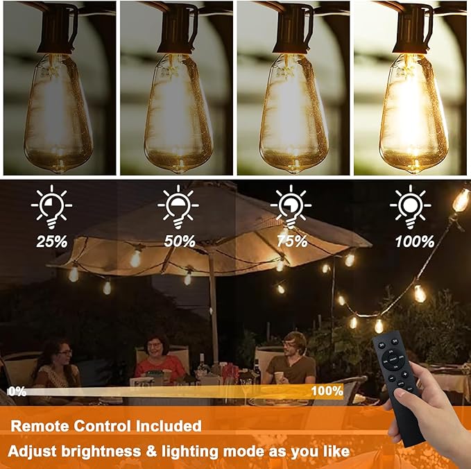 60FT LED String Lights with Remote, ST38 Dimmable Globe for Patio, 27 Edison Vintage Shatterproof Bulbs, Waterproof Backyard Lights for Bistro, Porch