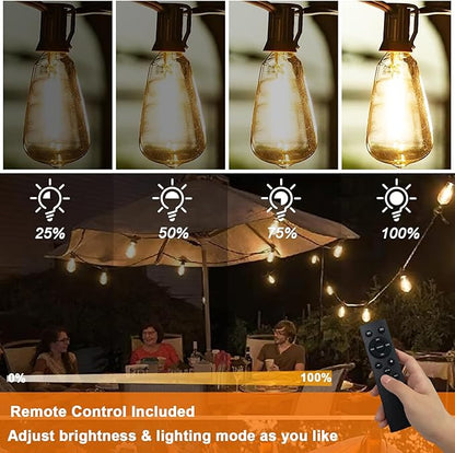 60FT LED String Lights with Remote, ST38 Dimmable Globe for Patio, 27 Edison Vintage Shatterproof Bulbs, Waterproof Backyard Lights for Bistro, Porch
