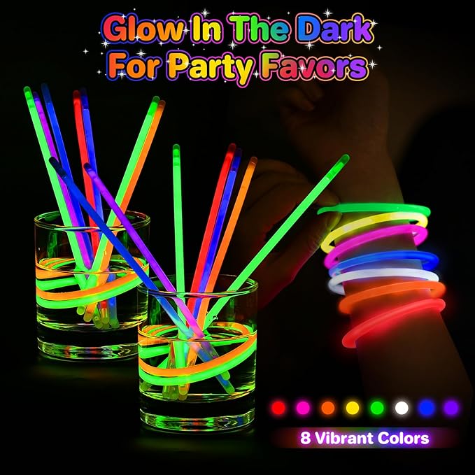 SpringFlower 400Pcs Glow Sticks Bulk Party Favor Supplies, Glow Sticks for Party Decorations, Wedding, Birthday, Halloween, Easter, Glow in the Dark Party Supplies with Bracelets and Necklaces
