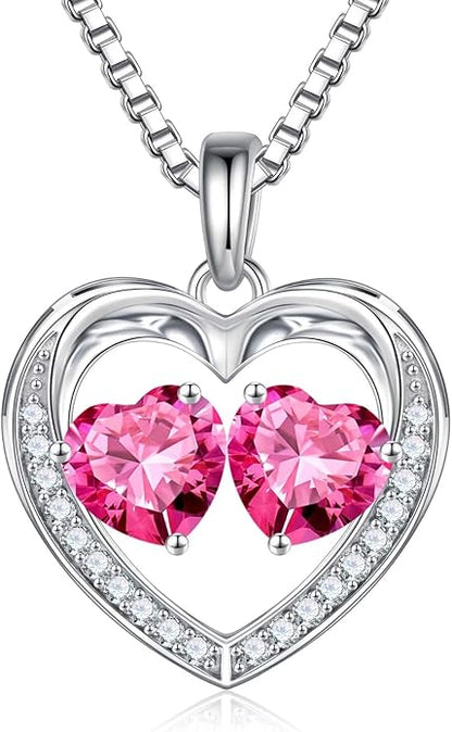 Iefil Christmas Gifts for Women Wife - 925 Sterling Silver Heart Birthstone Necklace, Anniversary Birthday Gifts for Women Wife Girlfriend Mom, Birthstone Jewelry Gift for Her