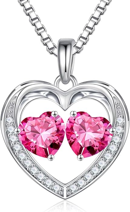 Iefil Christmas Gifts for Women Wife - 925 Sterling Silver Heart Birthstone Necklace, Anniversary Birthday Gifts for Women Wife Girlfriend Mom, Birthstone Jewelry Gift for Her