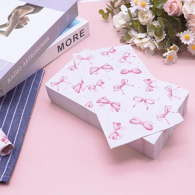 100 Pcs Pink Bow Napkins - Decorative Disposable Bow Paper Napkins for Wedding Bridal Shower Bachelorette Birthday Girl Party Supplies