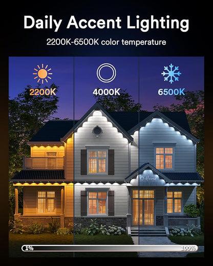 Lumary Permanent Outdoor Lights Pro with Remote, 40LED 53ft for House, 2000lm RGBAICW Smart Eave Light, Work with Alexa Google, Multi Scene for Daily Halloween Christmas Decor, IP67 Waterproof, White