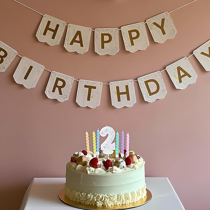 Number Birthday Candle with 12PCS Spiral Candles and A Birthday Card - Perfect for Celebrating Birthdays (Macaron Glitter, Number 2)