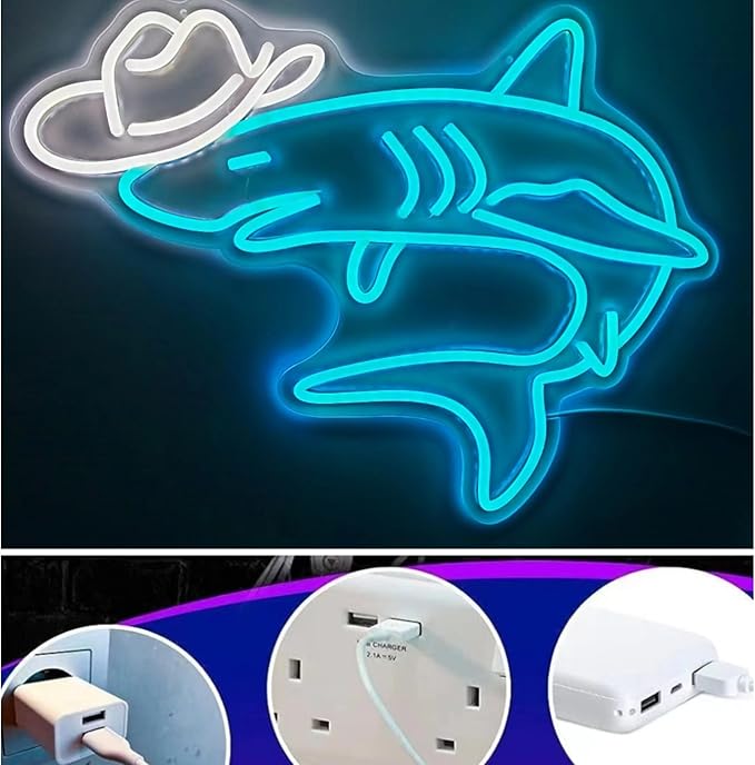 Cowboy Shark Neon Sign for Wall Decor Cowboy Kit Led Neon Light for Bar Wedding Birthday Home Party ，Art Decor Gifts for Boys Game Room,Powered by USB