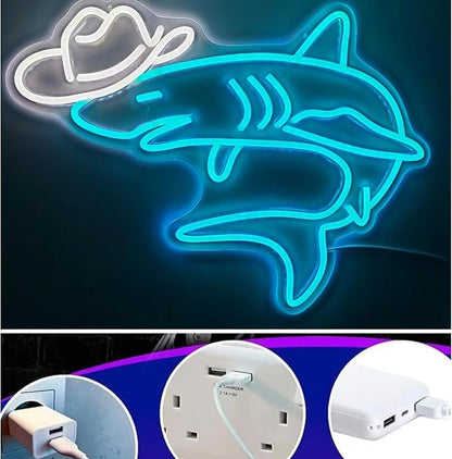 Cowboy Shark Neon Sign for Wall Decor Cowboy Kit Led Neon Light for Bar Wedding Birthday Home Party ，Art Decor Gifts for Boys Game Room,Powered by USB