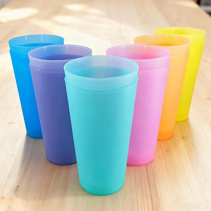 32 oz Large Plastic Cups, Unbreakable Drinking Cups set of 12, BPA Free Dishwasher Safe Big Tumbler sets, Reusable Kids Cup set for Kitchen Outdoor