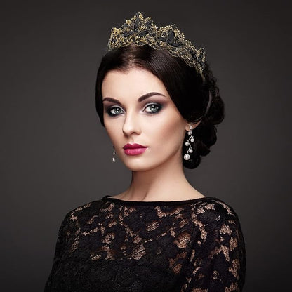 Black Tiara for Women Gold Crown for Girls Wedding Princess Birthday Crystal Rhinestones Headbands for Prom Bridal Party Halloween Costume Christmas Gift