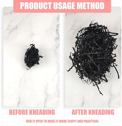 Lechay Crinkle Cut Paper Shred Filler, Box Filler Shredded Paper for Baskets Stuffing for Mother's Day Graduation Birthday Halloween (black)