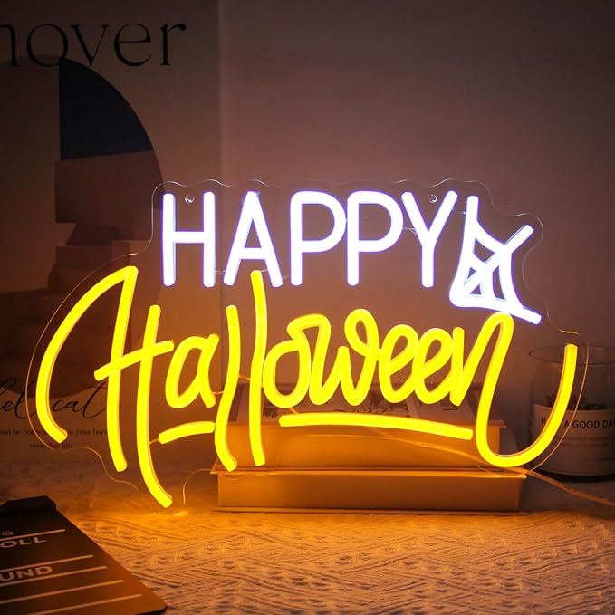 Neon Sign LED Lights - Spider Web Neon Light Signs for Spooky Wall Decor - Halloween House Party Restaurant Decor