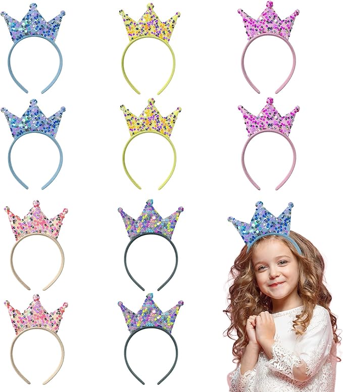 Princess Crowns 10 Packs Headbands for Girls Women, Glitter Birthday Tiara Crowns for Princess Party Favors Birthday Gifts