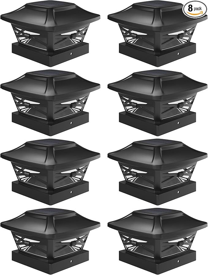 Davinci Lighting Renaissance Solar Outdoor Post Cap Lights - Includes Bases for 4x4 5x5 6x6 Posts - Bright LED Light - Slate Black (8 Pack)