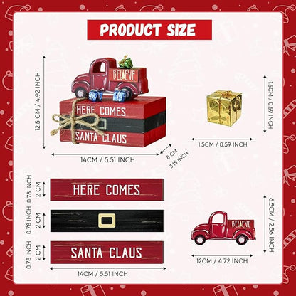 Smile Christmas Wooden Books Stack, Santa Claus Belt Sleigh Faux Books Bundle, Rustic Tiered Tray indoor Decorations, for Home Kitchen Table Mantle Shelf