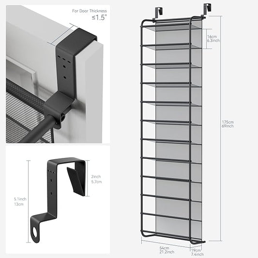 Whitmor 36 Pair Over The Door Shoe Organizer, 12 Tier Hanging Shoe Organizer, Heavy Duty Metal & Mesh Shoe Holder, Hanging Shoe Rack for Closet Organizer, 69"L x 21.7"W x 7.5"H, Matt Gunmetal