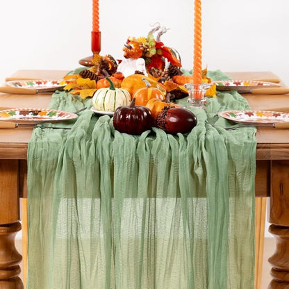 Sage Green Cheesecloth Table Runner 4 Pack Christmas Table Runners Boho Gauze 120 Inches Sage Cheese Cloth Table Decor for Xmas Holiday Season Parties Wedding Bridal Baby Shower Tea Party