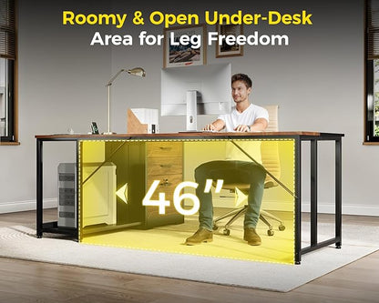 AODK 61" L Shaped Office Desk with Wood Drawers & Lockable File Cabinet, Reversible 21.7" D Corner Computer Desk with Built-in Power Outlets, Executive Desk for Home Office, Walnut