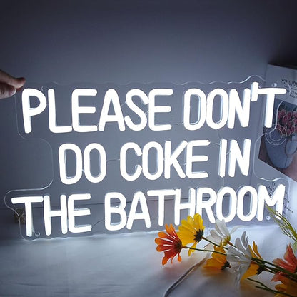 SYLHOME Please Don't Do Coke in the Bathroom Funny Game Room Bedroom Bar Store Wall Decor Sign Birthday Christmas Party Backdrop USB 16.9"X9.2" Cold White