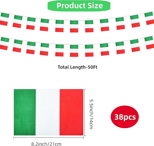 Italy Small String Flags, 50 Feet 38 Pcs Italian Pennant Banner Bunting Flags, Patriotic Events, Independence Day, Country Festival, Commemoration, Decorations (Italy)