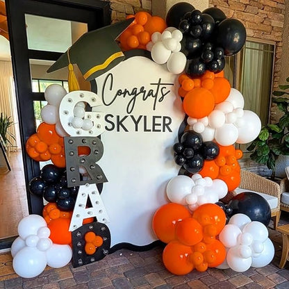 Orange and Black Balloons Arch Kit, 162pcs Orange Black White Metallic Silver and Confetti Balloons for Basketball Theme Birthday Halloween Trick or Treat Fall Party Decorations