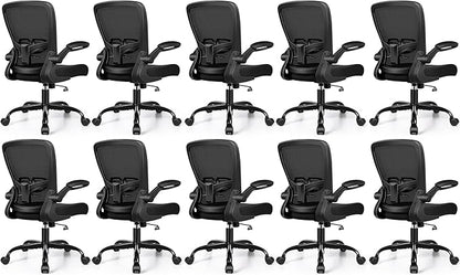 FelixKing Office Chair, Ergonomic Desk Chair with Adjustable Height and Lumbar Support Swivel Lumbar Support Desk Computer Chair with Flip up Armrests for Conference Room (Black),Pack of 10