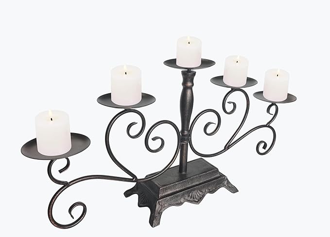 Fireplace Candle Holder 5 Candelabra for Pillar Candles Black Candle Stand - Iron Table Tealight Candle Holder Decor (5 Candelabra Pillar)