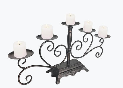 Fireplace Candle Holder 5 Candelabra for Pillar Candles Black Candle Stand - Iron Table Tealight Candle Holder Decor (5 Candelabra Pillar)