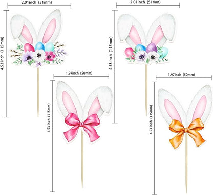 Ephlyn 36Pcs Happy Easter Cupcake Toppers - Rabbit Ear Cupcake Picks & Day Theme Baby Shower Kids Birthday Party Cake Decorations