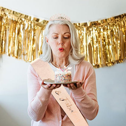 CIEHER 65th Birthday Gift Set for Friends - Crown, Sash, and Pearl Pin for Women, Birthday Party Decorations and Supplies