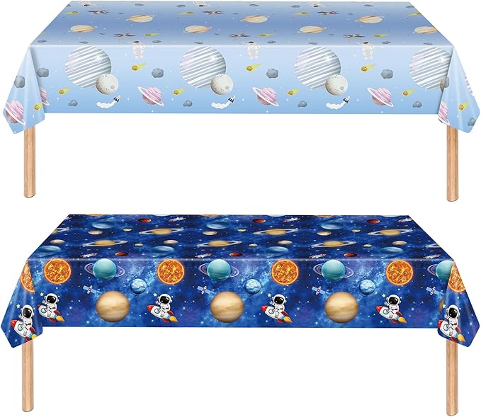 2 Pack Space Tablecloth Plastic 54 X 108inch, First Trip Around The Sun Decorations Table Cloth Disposable Outer Space Table Covers for Kids Birthday Baby Shower Party Supplies