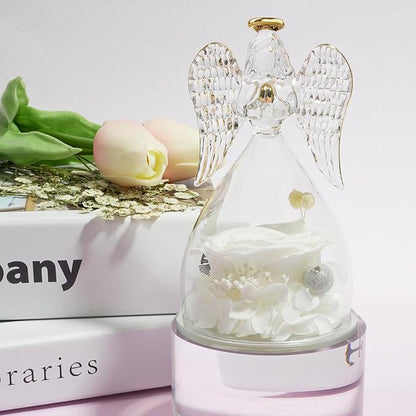 Miofula Preserved Flower Rose Birthday Gifts for Mom, Angel Figurines with Forever Real Rose Gifts for Her Mom Grandma, Angels Gifts for Mothers Day Christmas Anniversary Thanksgiving Birthday Gifts