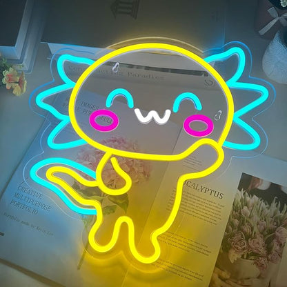 Axolotl Neon Sign, LED Anime Neon Signs, Kawaii Sign Light Present for Wall Decor, Dimmable/USB Powered Axolotl Neon Light for Children Room Dorm Decor Girls Birthday Party Christmas