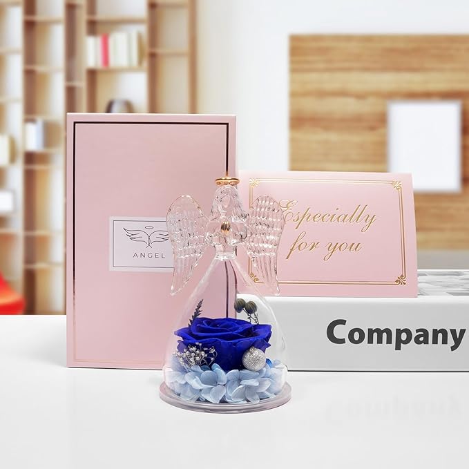 Miofula Preserved Flower Rose Birthday Gifts for Mom, Angel Figurines with Forever Real Rose Gifts for Her Mom Grandma, Angels Gifts for Mothers Day Christmas Anniversary Thanksgiving Birthday Gifts