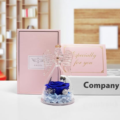 Miofula Preserved Flower Rose Birthday Gifts for Mom, Angel Figurines with Forever Real Rose Gifts for Her Mom Grandma, Angels Gifts for Mothers Day Christmas Anniversary Thanksgiving Birthday Gifts