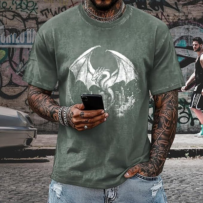 Mens Dragon Grpahic T-Shirts Short Sleeve 100% Cotton Crewneck Big and Tall Outdoor Summer Quick Dry Undershirts