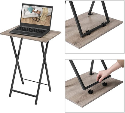 HOOBRO Folding TV Tray Tables, Set of 2 Side Table for Small Space, Industrial Snack Tables for Eating at Couch, Stable Metal Frame, Easy Assembly, Space Saving, Greige and Black BG25BZ01