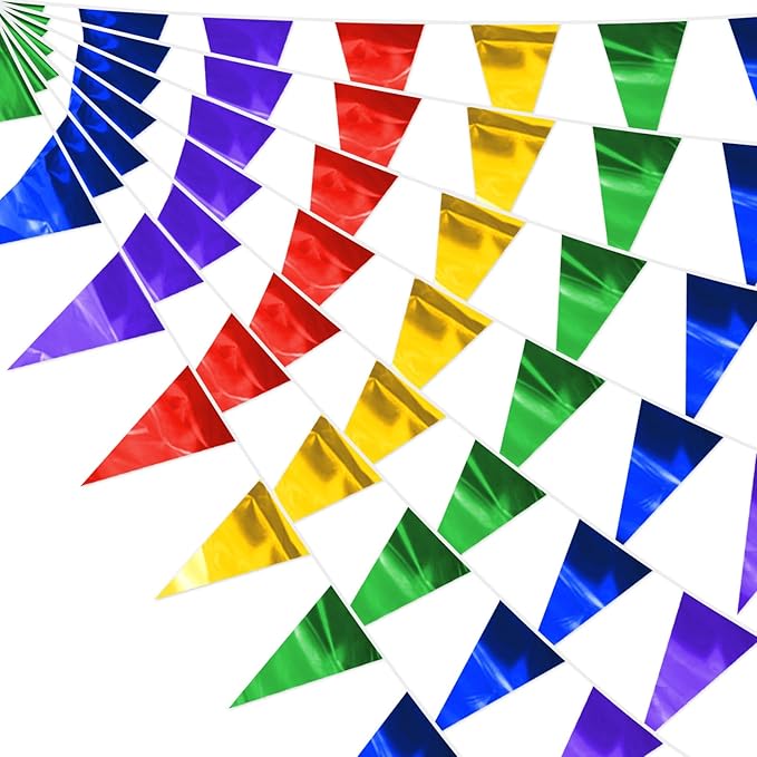 32.8FT Colorful Glitter Triangle Pennant Banner Flag Metallic Bunting Fabric Garland for Christmas Graduation Wedding Engagement Anniversary Bachelorette Birthday Bridal Shower Valentine's Party Decor