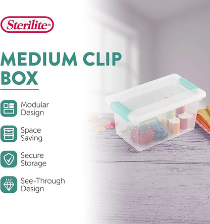 Sterilite 16-Pack Clip Box, Stackable Clear Plastic Bins with Latching Lids, Medium - Writing, Arts or Crafts Supplies Storage Containers for Home, Office, Classroom and Workshop Organization