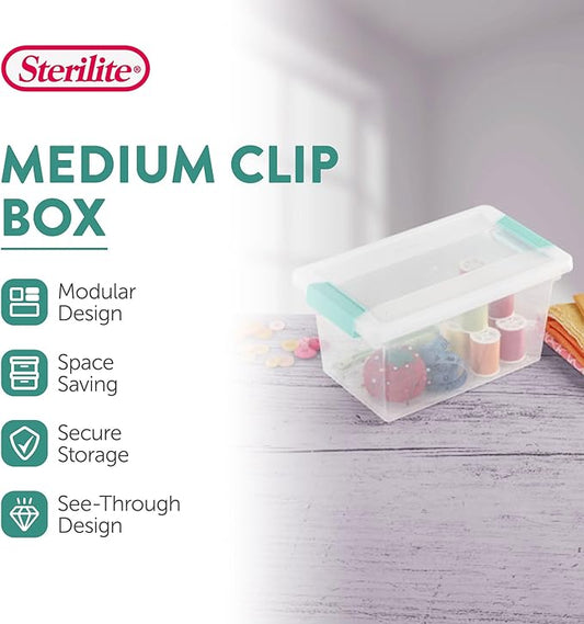 Sterilite 8-Pack Clip Box, Stackable Clear Plastic Bins with Latching Lids, Medium - Writing, Arts or Crafts Supplies Storage Containers for Home, Office, Classroom and Workshop Organization