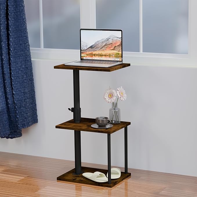 Swivel Side Table for Couch Arm, Height Adjustable C Shaped End Table for Recliner or Bed, Tv Trays with Storage Shelf for Small Spaces- Small Nightstand for Living Room, Bedroom, 2pc
