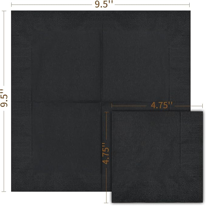 Cocktail Napkins - 300 Count 2-Ply Black Napkins Disposable, 4.75 x 4.75 Inch Folded Paper Napkins Bulk Beverage Napkins for Dinner Wedding Bar Party and Everyday Use