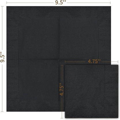 Cocktail Napkins - 300 Count 2-Ply Black Napkins Disposable, 4.75 x 4.75 Inch Folded Paper Napkins Bulk Beverage Napkins for Dinner Wedding Bar Party and Everyday Use