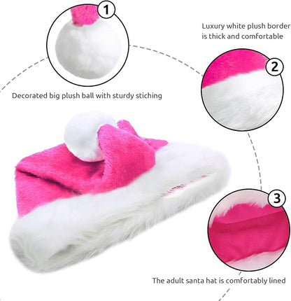 Queenmore Adult's Christmas Santa Claus Hat, Plush Santa Cap, Velvet Headwear, Lined and Fabric-Shedding Resistant