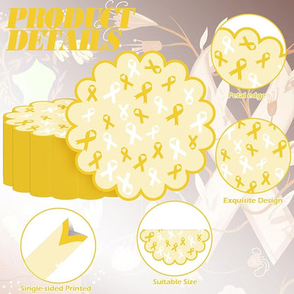 100 Pcs Childhood Cancer Awareness Items 13.5" Scalloped Childhood Cancer Awareness Paper Placemats Gold Ribbon Place Mats for Fundraisers Charity Survivor Fighter Party Supplies
